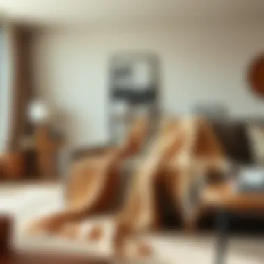 Cozy living room setting featuring vintage waffle weave blanket on a sofa