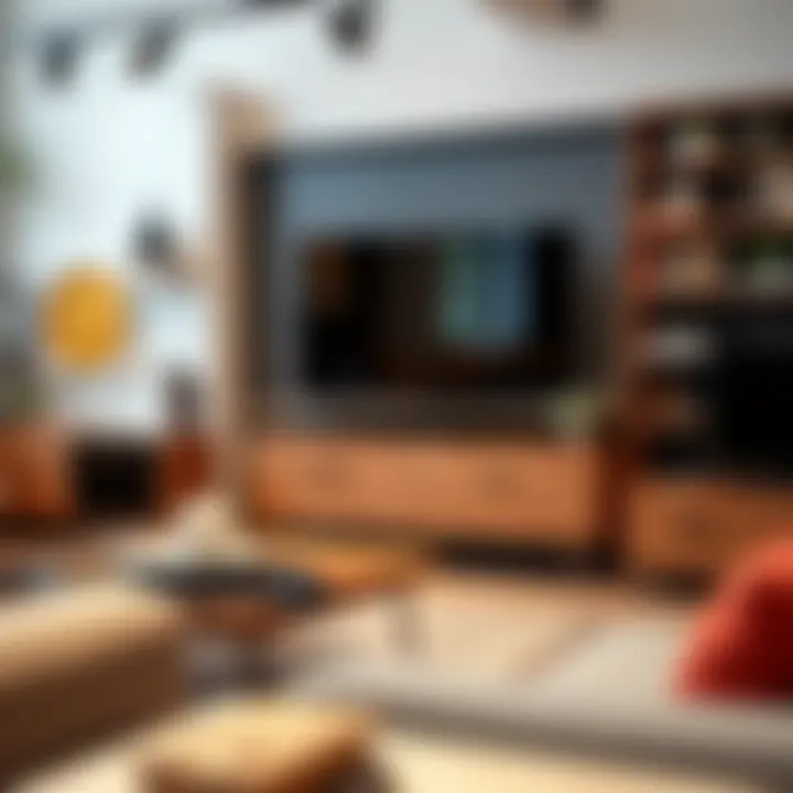 Diverse styles of TV stands displayed in a showroom