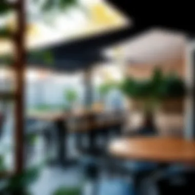 An outdoor patio featuring stylish bar height furniture, perfect for gatherings