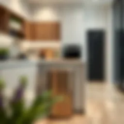 Modern sleek design of a trash can blending into a contemporary kitchen