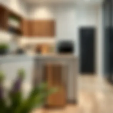 Modern sleek design of a trash can blending into a contemporary kitchen