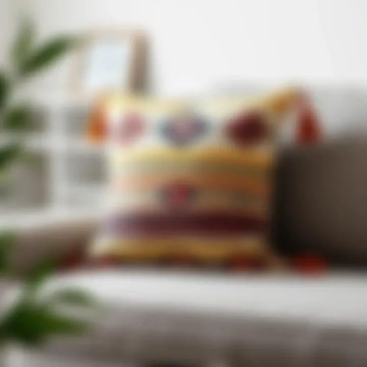 A bohemian-style throw pillow cover featuring intricate tassels and patterns
