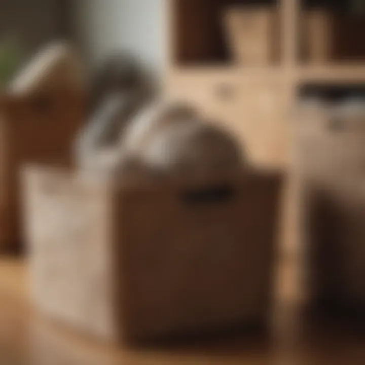 Close-up of woven storage baskets made from natural materials