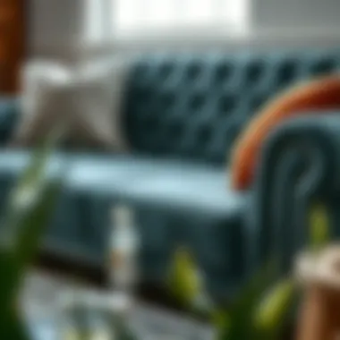 Maintenance essentials for velvet furnishings including cleaning products