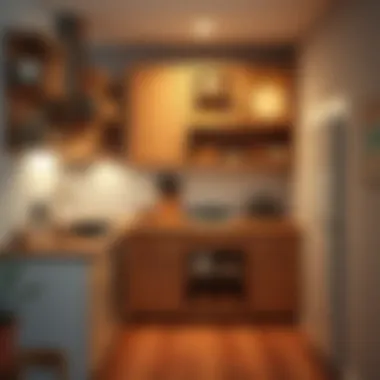 Rolling kitchen storage cabinet in a compact kitchen layout