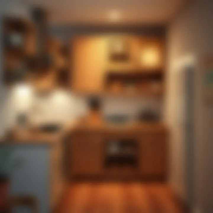 Rolling kitchen storage cabinet in a compact kitchen layout