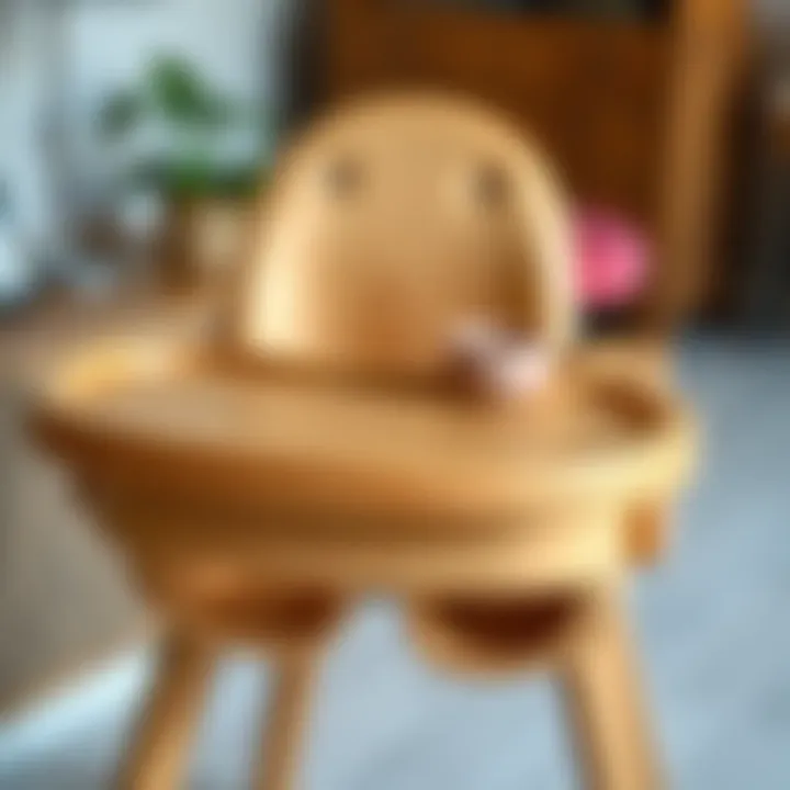 Practicality of High Chair Trays Close-up of a wooden high chair tray showcasing easy-to-clean surface