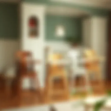 Diverse Styles of Wooden High Chairs Variety of wooden high chairs with trays displayed in a stylish nursery