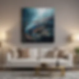 A selection of modern wall art pieces displayed in a living room setting
