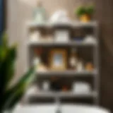 Stylish white metal bathroom shelves showcasing elegant decor