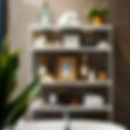 Stylish white metal bathroom shelves showcasing elegant decor