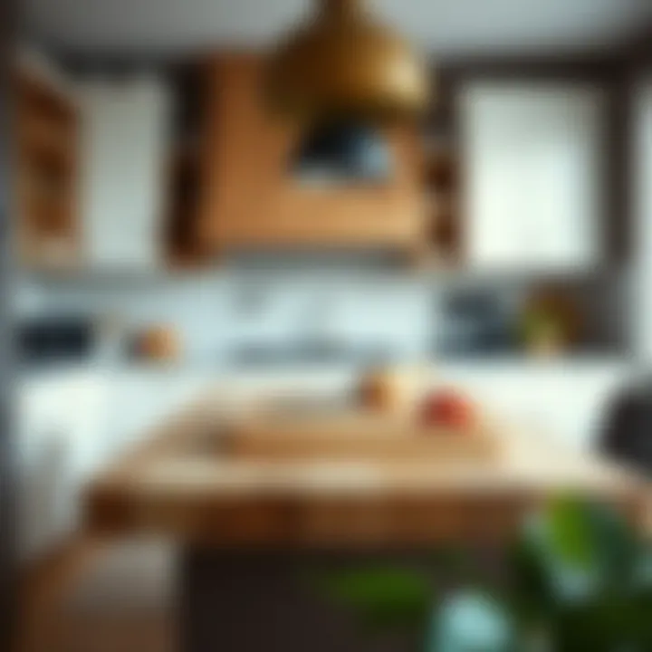 Stylish kitchen featuring a large butcher block as the centerpiece