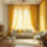 Elegant Drapery in Modern Interiors Elegant yellow lace curtains draping a modern living room