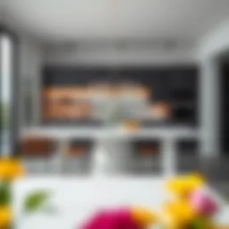 Elegant extendable high top dining table in a modern kitchen setting