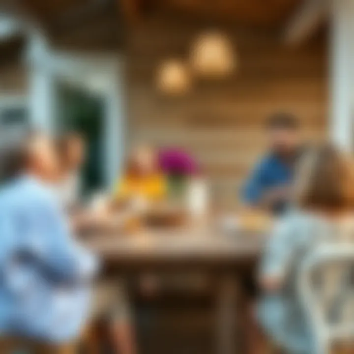 Gathering Moments: Family Bonding Around the Table Family enjoying a meal around a wooden outdoor dining table