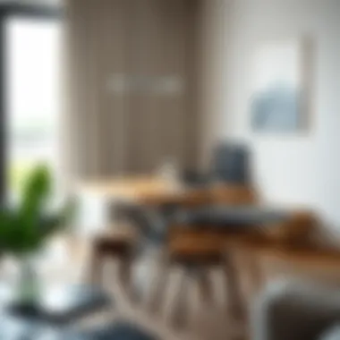 Stylish foldable table with stools in a minimalist apartment