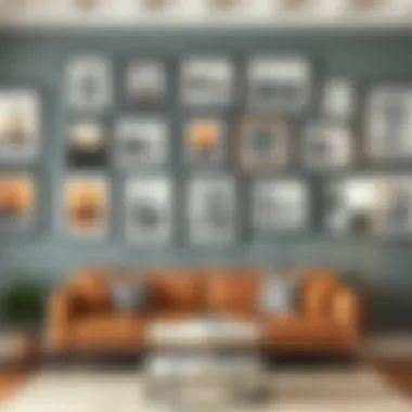 An aesthetically arranged gallery wall featuring standard size poster frames with artwork