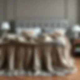 Elegant grey queen size bed skirt draped elegantly over a bed