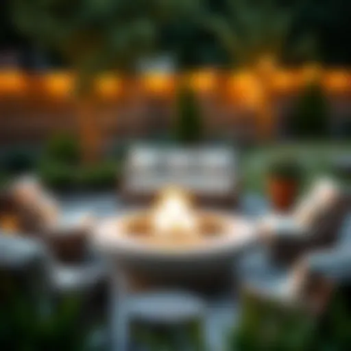 Stylish outdoor patio set with fire pit