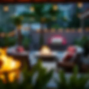 Lush outdoor space showcasing fire pit and lounge area