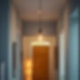 Elegant pendant light illuminating a modern hallway.