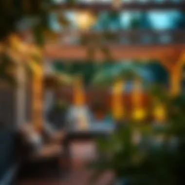 Cozy Atmosphere with String Lights Elegant patio illuminated by warm string lights creating a cozy atmosphere