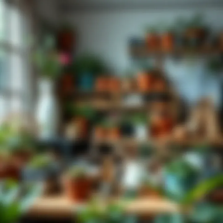 A well-organized indoor gardening workspace with supplies