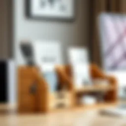 Elegant bamboo desk organizer showcasing various compartments