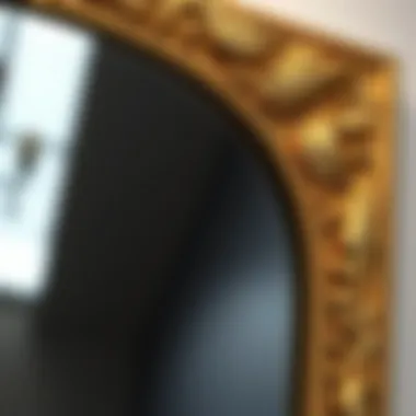 Close-up of intricate details on a gold body length mirror frame