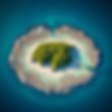 Aerial view of a naturally formed island surrounded by clear blue waters