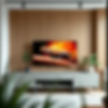 Grey TV stand complemented by vibrant decor elements