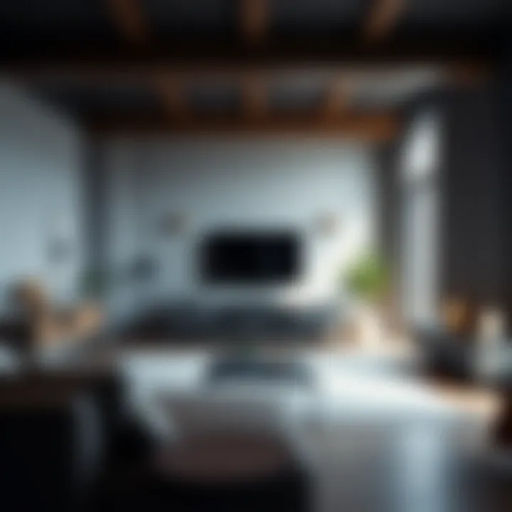 Spacious interior showcasing a large grey TV stand