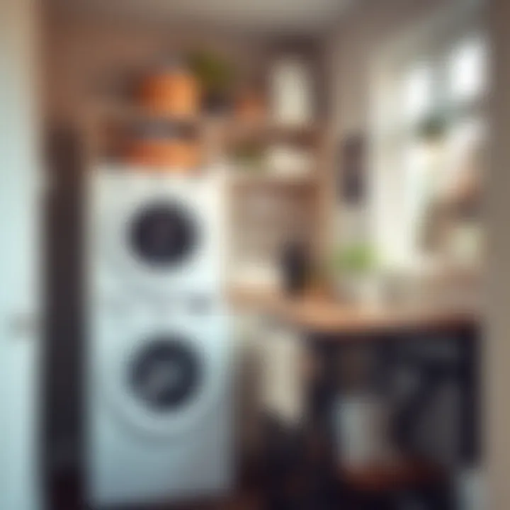Contemporary laundry room with stylish folding table and organized space