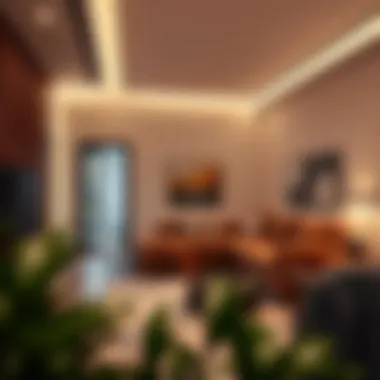 Modern Living Room with Long LED Lighting Sleek long LED light integrated into modern living room design