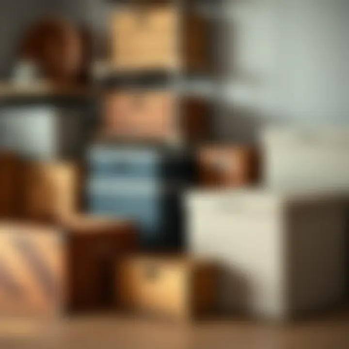 Different types of storage boxes showcasing materials and sizes