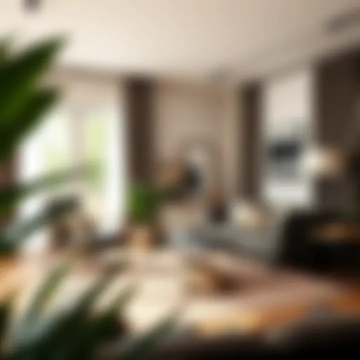 Stylish living room featuring curtains with string pull curtain rods