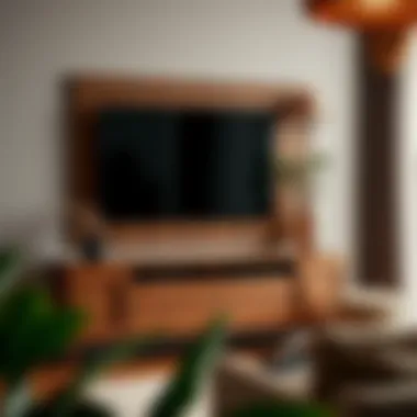 Elegant wooden wall mount TV stand complementing tasteful decor