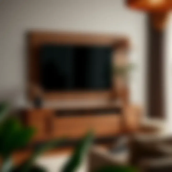 Elegant wooden wall mount TV stand complementing tasteful decor