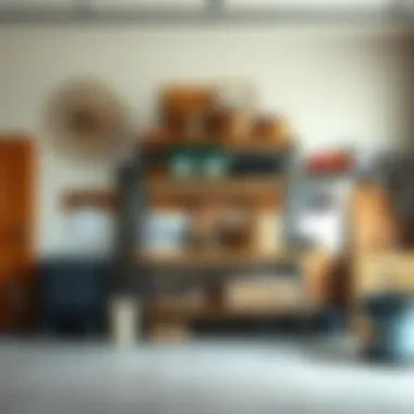 Stylish materials used for open shelving in a garage