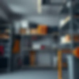 A modern garage with well-organized shelving racks