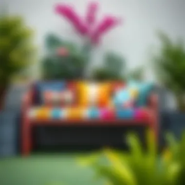 Vibrant Narrow Bench with Cushions for Comfort Colorful narrow bench adorned with cushions