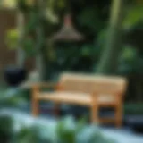 Teak Narrow Bench in a Serene Garden Setting Elegant outdoor narrow bench made of teak