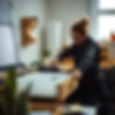 Effortless Installation of Drawer Organizers A person installing a plastic drawer organizer in a workspace