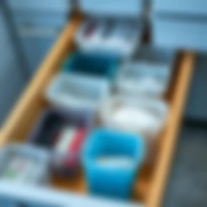 Showcasing the Elegance of Organized Drawers An organized drawer displaying various plastic organizers