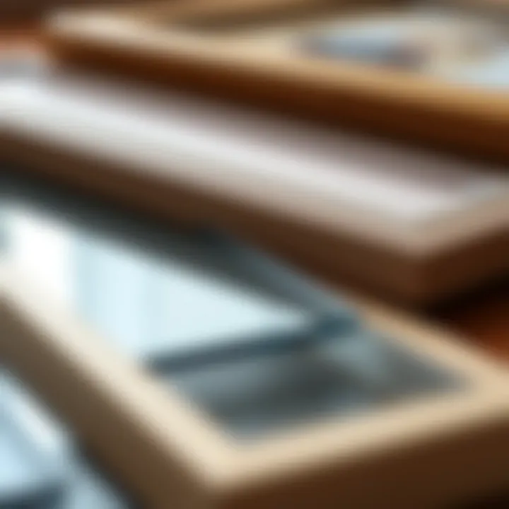 Close-up of the materials used in standard size poster frames showcasing glass and wood