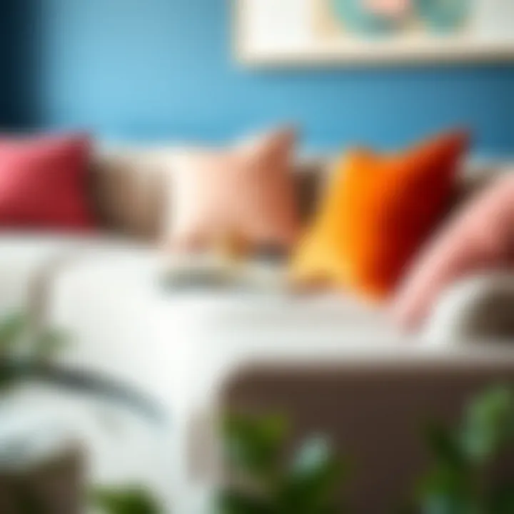 Cozy fabric sofa with vibrant cushions