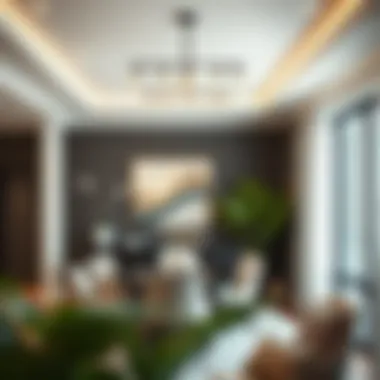 A beautifully designed track lighting system integrated into an elegant dining area