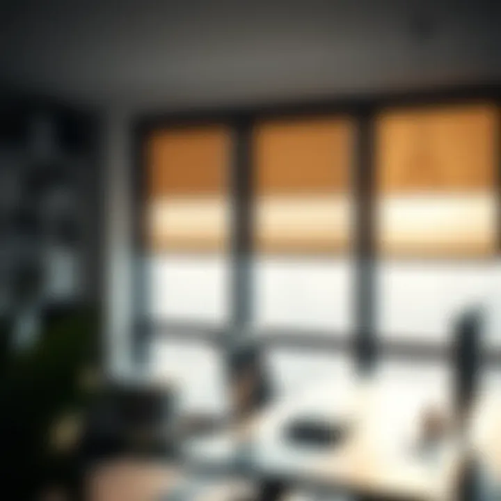 Solar Shades in a Modern Office Modern office space illuminated with natural light filtered by solar shades