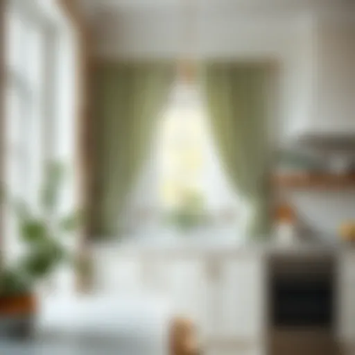 Elegant Sage Green Cafe Curtains in Kitchen Elegant sage green cafe curtains in a bright kitchen setting
