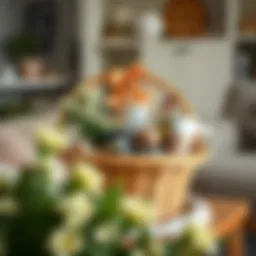 A beautifully arranged gift basket filled with essential kitchen items